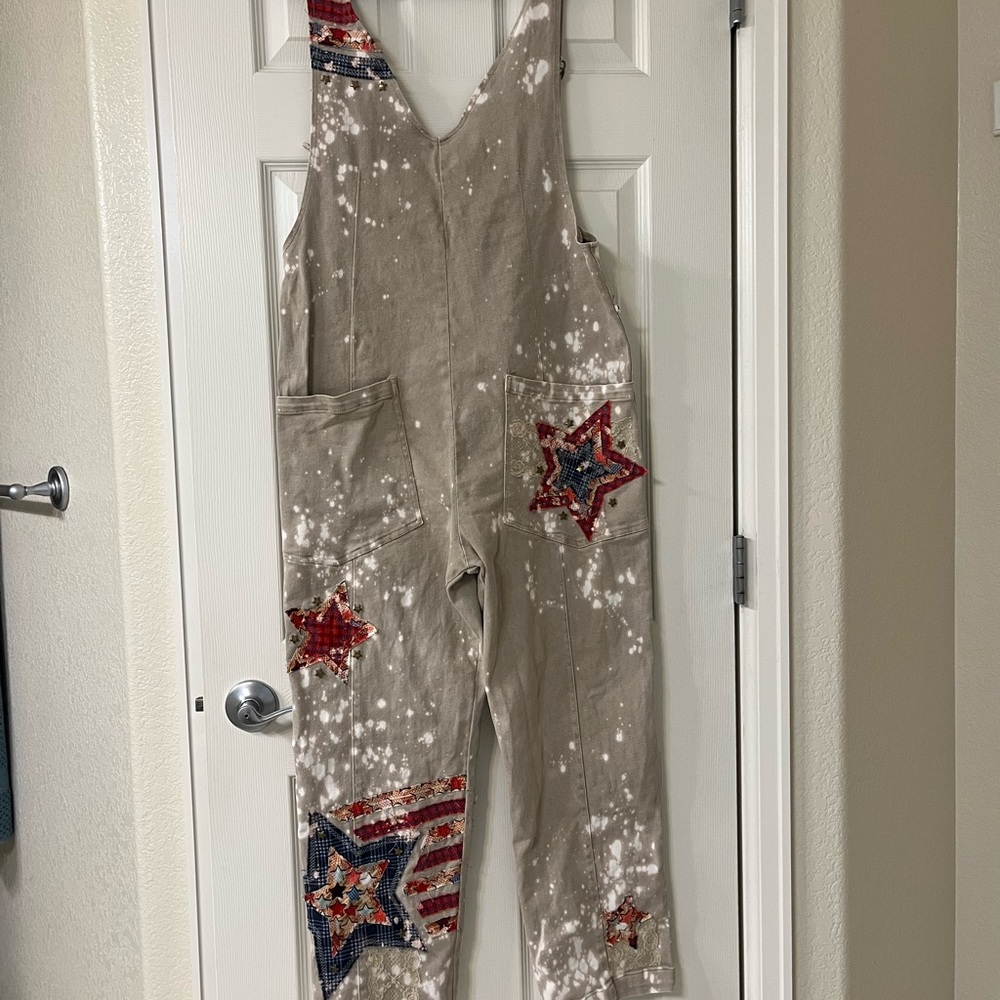 CUSTOM Star Patterned Jumpsuit - Red White Blue 4th of July!  Size S